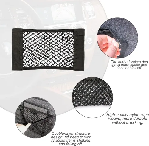 Vista 2 de Red de carga de malla para automóvil, red de almacenamiento universal elástica para maletero, organizador de calcomanías de pared, bolsa elástica