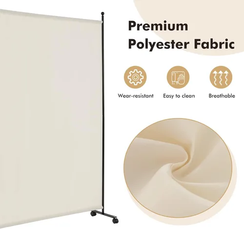 Vista 4 de Giantex Divisor de Habitación Panel Individual Grande, 73''A x 73''Al Pantalla de Privacidad con Ruedas Bloqueables, Panel Divisor de Habitación