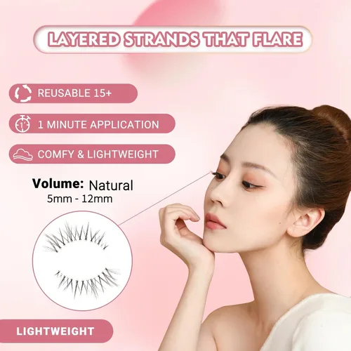 Vista 4 de Natural Lashes Round Shape with Eye-openning effect Criss crossed eyelashes with invisable strong band 3 pairs Set Q11