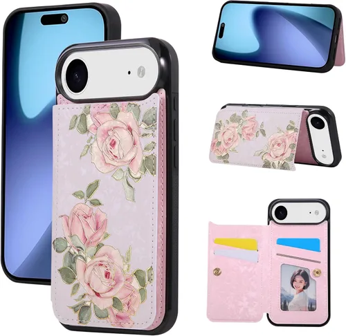 Vista 69 de UEEBAI Funda tipo cartera para iPhone 13 con tarjeteros, piel sintética, diseño floral, función atril, bloqueo RFID, doble cierre magnético, funda