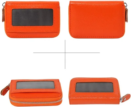Vista 3 de Cartera de acordeón de cuero con bloqueo RFID con 12 ranuras para tarjetas de crédito