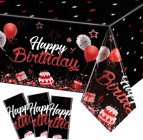 Vista 8 de Breling - Paquete de 3 manteles de plástico con diseño de feliz cumpleaños, decoración de feliz cumpleaños, manteles rectangulares de confeti
