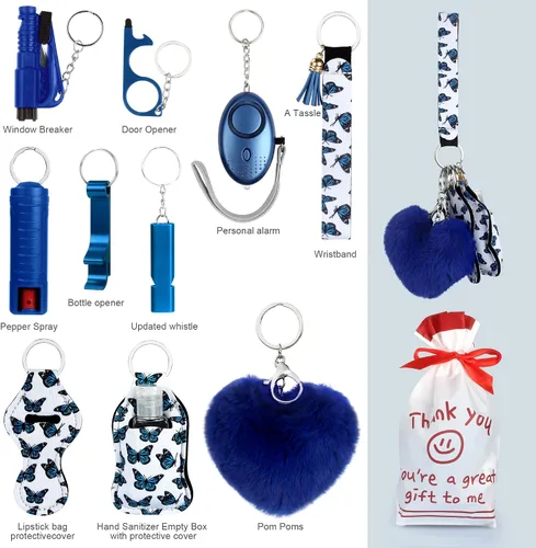 Vista 5 de Zesirmay Keychain Set for Women with Alarm, Pom Pom, Whistle, Gifts for Girls, Friends, Women, Mom and Daughter
