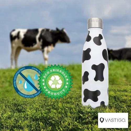 Vista 6 de Vastigo - Botella de agua con estampado de vaca, botella de acero inoxidable aislada de 17 onzas para mujer, bonito regalo de vaca, a prueba