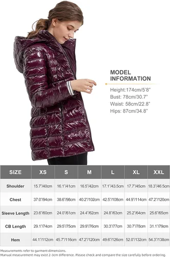 Vista 6 de Orolay Chaqueta acolchada ligera de plumón para mujer, chaqueta acolchada con capucha