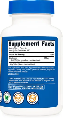 Vista 5 de Nutricost Nattokinase 2,000FU, 120 cápsulas - Sin gluten, sin OGM, apto para vegetarianos