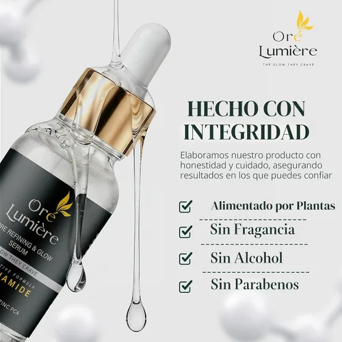 Vista 6 de Oré Lumière Suero facial refinador de poros – niacinamida, ácido salicílico, zinc PCA y ácido hialurónico – Limpia y aprieta los poros, controla