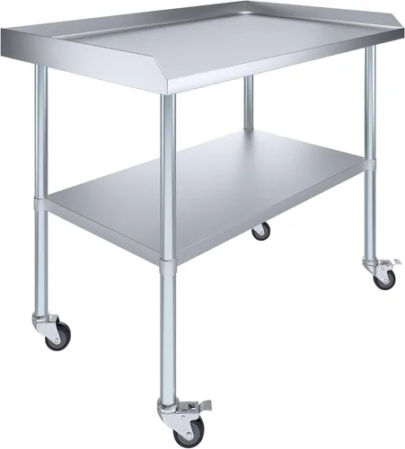 Vista 15 de AmGood Mesa de trabajo comercial con protector contra salpicaduras y salpicaduras laterales con ruedas NSF