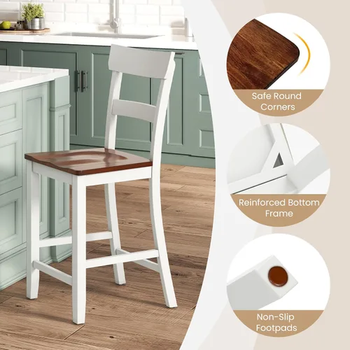 Vista 7 de Giantex Juego de 4 Taburetes de Bar de Madera de Altura de Mostrador, 24.5" Sillas de Bar de Comedor de Madera Estilo Granja con Marco de Madera