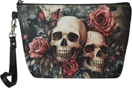 Vista 38 de Howilath Abstract Art Cat Cosmetic Pouch for Women PU Leather Toiletry Storage Bag Trapezoid Makeup Bags with Wrist Strap