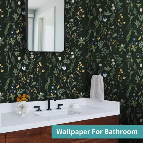 Vista 7 de Papel tapiz para despegar y pegar, papel tapiz floral bohemio de 17.5 x 78.7 pulgadas para dormitorio y baño, fácil de despegar, apto para inquilinos