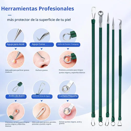 Vista 5 de Kit de herramientas para reventar espinillas, kit de 7 piezas de extractor de espinillas con caja para eliminar rápida y fácilmente espinillas