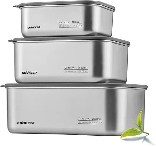 Vista 8 de Recipientes de alimentos de acero inoxidable de 22 oz/22.0 fl oz, recipientes de acero inoxidable con tapas, recipientes para aperitivos, lonchera