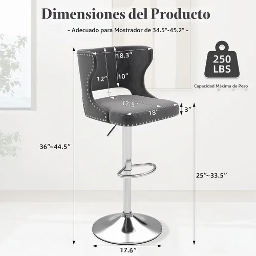 Vista 2 de Juego de 2 taburetes de bar giratorios de terciopelo gris, sillas Beige (dorado)