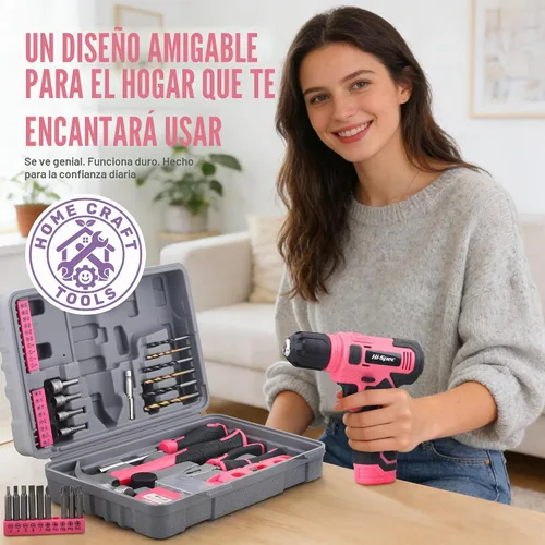 Vista 7 de Hi-Spec Juego de taladro inalámbrico de 8 V y kit de herramientas de Rosa