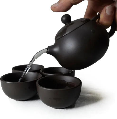 Vista 2 de Juego de 4 tazas de arcilla, tetera pequeña y tazas de té tradicional chino Kung Fu (negro)