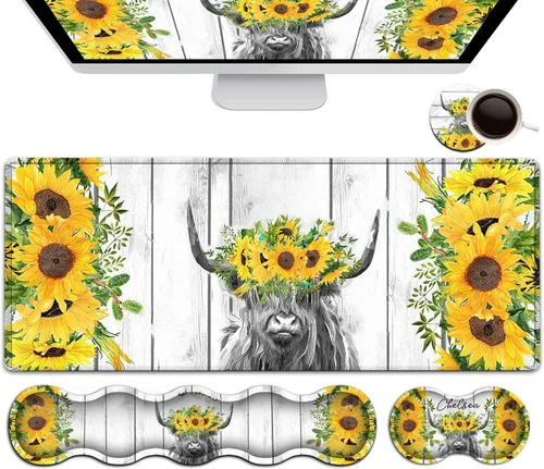 Vista 9 de Alfombrilla grande para mouse, soporte ergonómico para la muñeca del mouse + juego de reposamuñecas para teclado + alfombrilla de mouse extendida