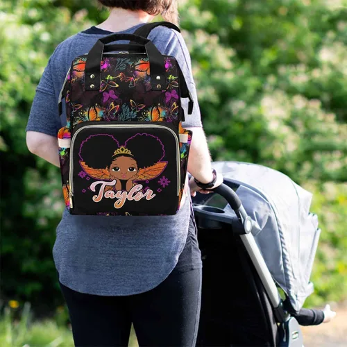 Vista 5 de M YESCUSTOM - Bolsa de pañales personalizada con nombre, diseño de mariposa colorida y negra, bolsa de lactancia para mujeres y hombres, gran
