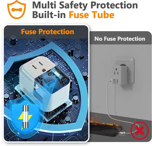 Vista 7 de Mapambo Convertidor de voltaje de 220 V a 110 V de EE. UU. a Europa con 2 puertos USB, 2 USB C, convertidor de adaptador de corriente internacional