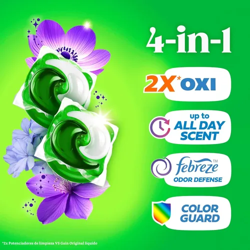 Vista 3 de Gain Flings - Paquete de detergente para ropa, 42 unidades, aroma Moonlight Breeze, paquetes de detergente HE 3 en 1 con Oxi Boost y Febreeze