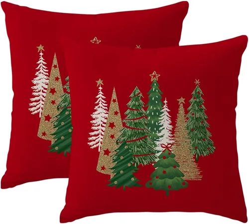 Vista 10 de RABUSOFA Fundas de almohada de Navidad para exteriores de 18 x 18 pulgadas, impermeables, decoración de árbol de Navidad, fundas de almohada