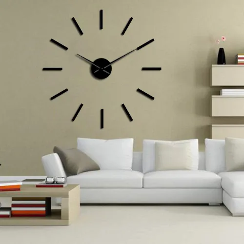 Vista 4 de The Geeky Days Simple Modern Giant Big DIY Gran Reloj de pared sin marco con efecto espejo arte de pared Decoración del hogar (negro)