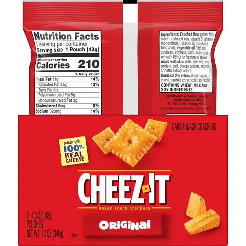 Vista 2 de Cheez-It Galletas de queso, galletas horneadas, aperitivos para el almuerzo, originales (48 bolsas)