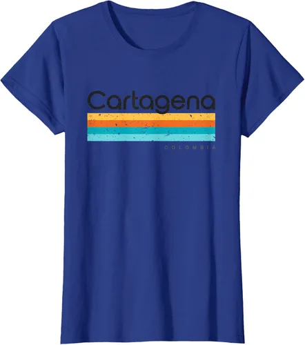 Vista 54 de Camiseta vintage de Cartagena Colombia con diseño retro, Blanco, S