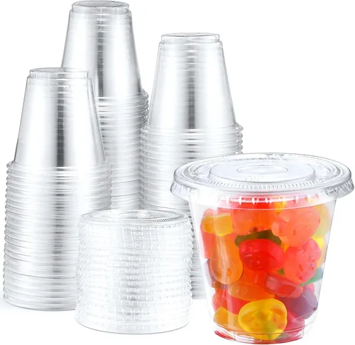 Vista 8 de Eupako 10 onzas - 100 juegos de vasos de plástico con tapas, vasos desechables transparentes con tapas, contenedores para bebidas frías, postres