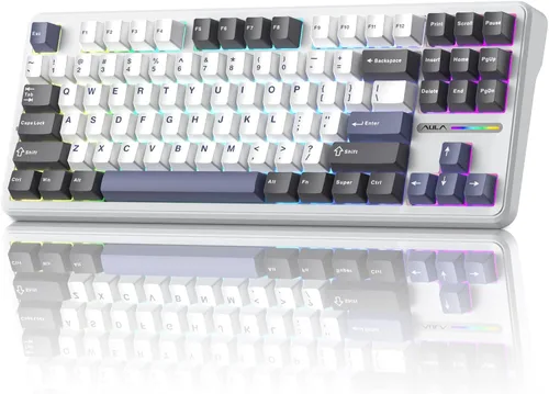 Vista 15 de Aula AU75 Teclado mecánico inalámbrico, teclado para juegos con junta de intercambio en caliente con perilla, BT/2.4G/teclado personalizado
