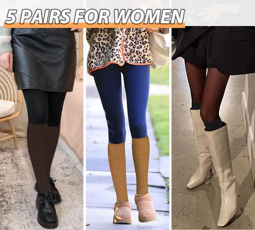 Vista 6 de Iseasoo Calcetines altos hasta la rodilla para mujer, calcetines térmicos de algodón para senderismo, invierno, regalos