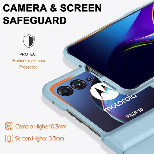 Vista 2 de Ninki Funda protectora de bisagra delgada compatible para Motorola Razr 50 2024, para Moto Razr 50, color azul