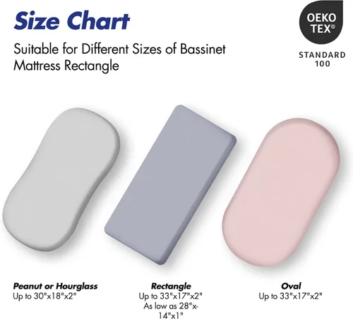Vista 3 de Sábanas ajustadas de moisés de Soarwg Kids, sábanas de moisés para bebé niña, sábana de moisés de ajuste neutro para colchón rectangular, redondo