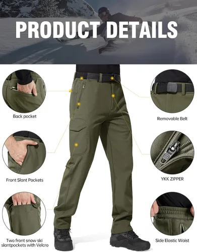 Vista 3 de FREE SOLDIER Pantalones cargo con vellón Softshell para hombre, para nieve, esquí, senderismo, con cinturón