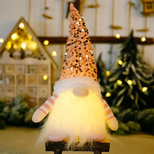Vista 7 de 2 gnomos de Navidad de lentejuelas con luces, hechos a mano, 12 pulgadas, funciona con pilas, gnomo de Navidad preiluminado, para adornos de Navidad