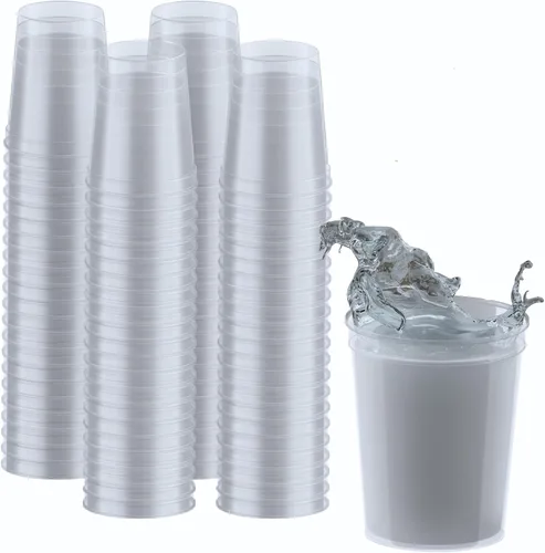 Vista 80 de PartyPrints Paquete de 100 vasos de plástico en blanco reutilizables de 10 a 12 onzas, vasos de estadio a granel, sin BPA, aptos para lavavajillas