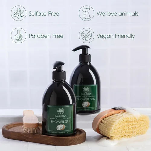 Vista 3 de GAIA Oliva Gel de ducha de aceite de oliva – Gel de ducha natural con coco, gel corporal hidratante e hidratante para mujeres y hombres, gel de baño