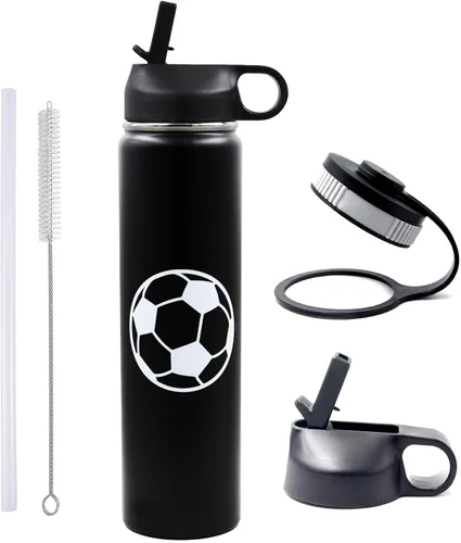 Vista 22 de Botella de agua de baloncesto de 12 onzas, botella de agua deportiva aislada al vacío de acero inoxidable con popote y 2 tapas, botella de agua