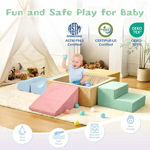 Vista 11 de JUGUETES DE ESCALADA PARA NIÑOS PEQUEÑOS, Juguetes de Escalada para Niños Pequeños en Interiores, Juego de 5 Piezas de Bloques de Escalada de Espuma