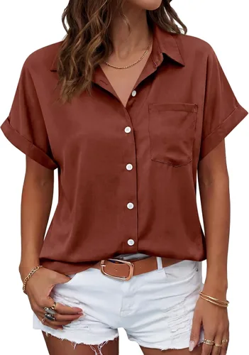 Vista 15 de Beautife Camisas con botones para mujer, blusas de manga corta Albaricoque