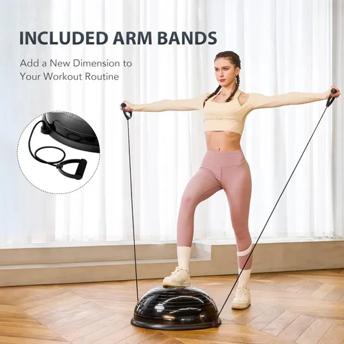 Vista 3 de ZELUS Entrenador de pelota de equilibrio con bandas de resistencia y bomba de pie, pelota de yoga inflable para entrenamientos de gimnasio en casa
