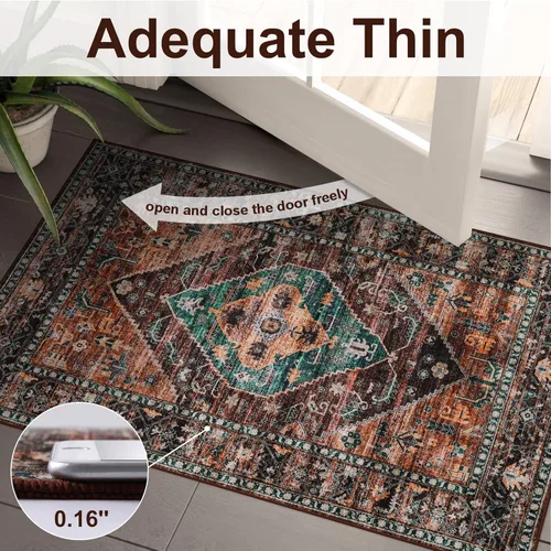 Vista 3 de Beeiva Alfombra bohemia lavable de 2 x 3 pulgadas, tapete ultra fino para puerta de entrada interior, tapete antideslizante para puerta delantera