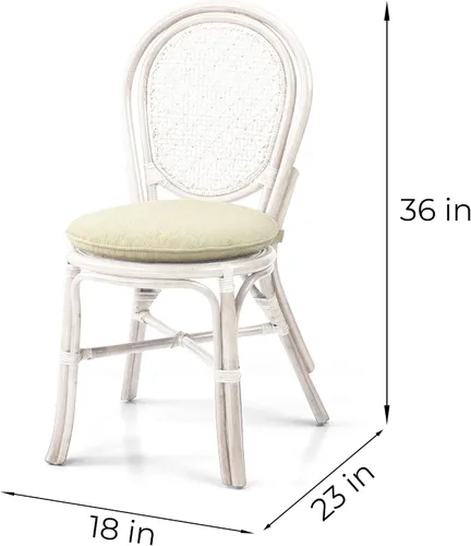 Vista 3 de Denver Dining - Silla auxiliar de mimbre hecha a mano con cojín color crema, ratán natural, lavado blanco Colonial