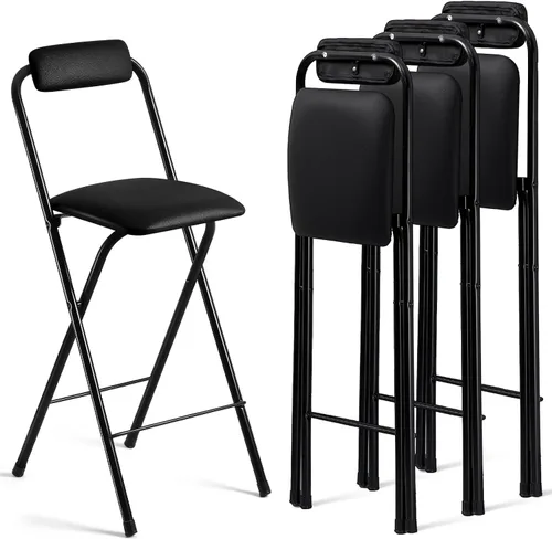 Vista 11 de Geelin 2 sillas plegables de 25.6 pulgadas con asientos acolchados, portátil, plegable, bar, oficina, guitarra, escritorio, mostrador, taburete