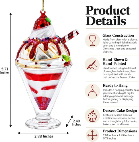 Vista 3 de Adorno de Navidad de cristal para pastel de postre