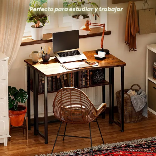 Vista 8 de Huuger Escritorio Plegable con Estante de Almacenamiento, Mesa de Computadora Plegable de 31.5 Pulgadas para Espacios Pequeños, Mesa de Sofá que