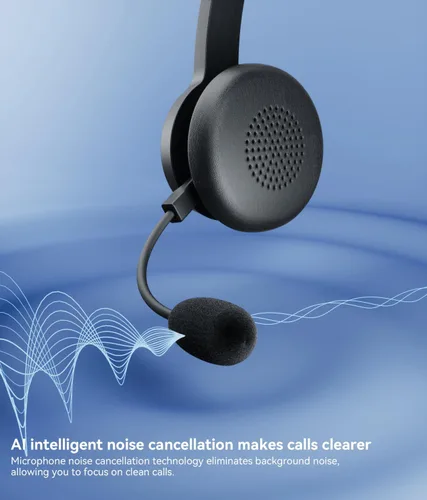 Vista 2 de LEVN Auriculares inalámbricos con micrófono para el trabajo, auriculares inalámbricos (base de carga, cancelación de ruido y botón de silencio)