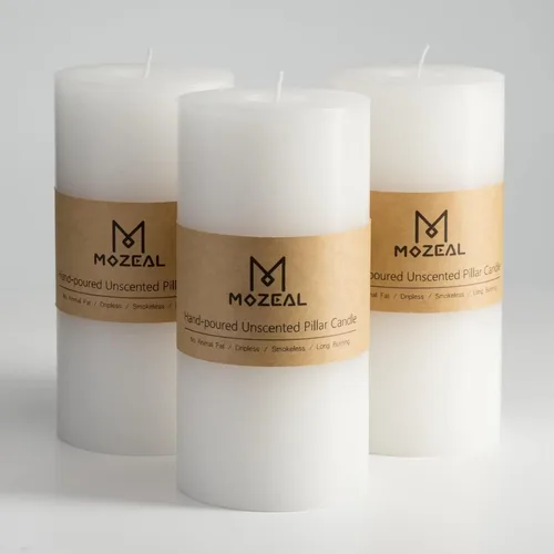 Vista 18 de MOZEAL Juego de 3 velas sin perfume vertidas a mano de 3 x 6 pulgadas, velas tipo pilar sin goteo, combustión de larga duración, aproximadamente 120