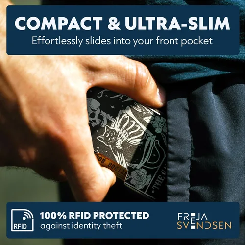 Vista 80 de Cartera de aluminio impresa 2.5D para hombres: clip delgado para dinero y tarjetero con barniz selectivo táctil. Bloqueo RFID mejorado, compacto