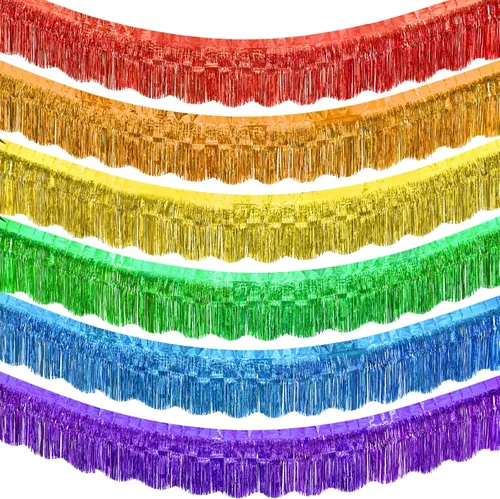 Vista 9 de LOLStar Paquete de 6 guirnaldas de flecos de papel de aluminio de oropel negro, decoraciones de fiesta de cumpleaños, pancarta de serpentinas